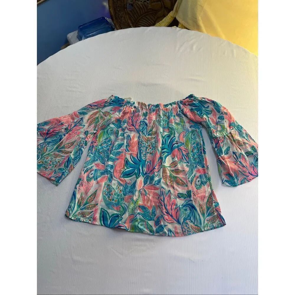Lilly Pulitzer Nevie Off Shoulder Top Resort White Toucan Do It Better Size XS
